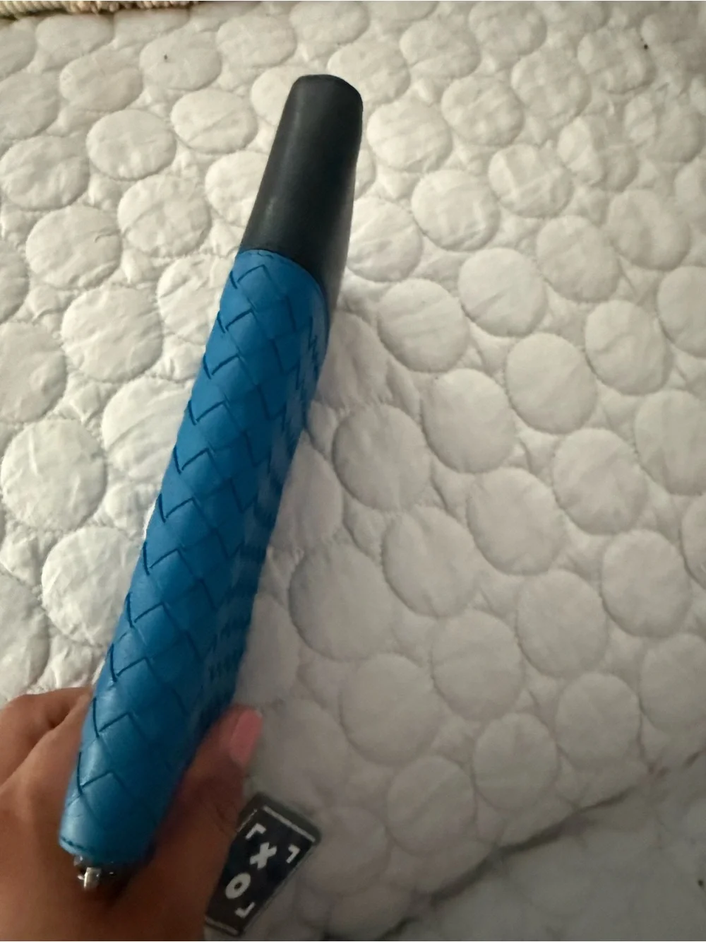 Bottega Veneta Blue and Black Woven Zip Wallet